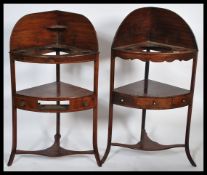 2 19th century Georgian mahogany corner washstands of similar form. Each raised on squared legs