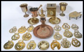 A group of vintage metal ware to include a pair of 18th century bronze ecclesiastical chalices , a