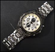 A Gents Casio Edifice stainless steel chronograph wristwatch on matching bracelet, stamped to the
