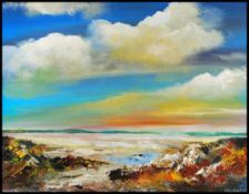 Ray Loadman ( Bristol Savages ) - Oil / Goache on board painting of an evening landscape, titled '