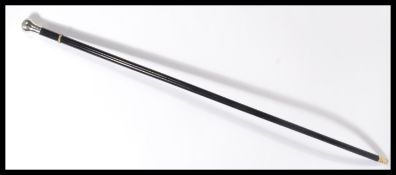 A vintage early 20th century silver hallmarked walking stick promenade cane having a tapering