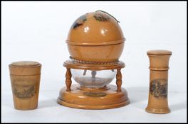 A collection of 19th century Mauchline Ware to include a Hunstaton Pier lidded pot , Waltham Abbey