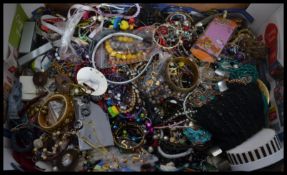 A large box of vintage 20th century and later contemporary costume and dress jewellery to include