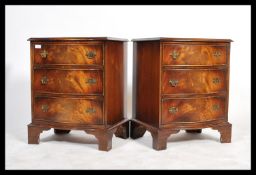A good pair of mahogany bow fronted Georgian revival bedside chests of drawers. Each with bracket