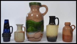 A group of five large 20th century retro vintage West German fat lava style vases. Marks to base.