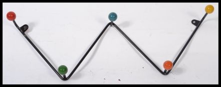 A vintage 1960's Atomic / Sputnik angular metal coat hook - rack with multi-coloured ball finials in