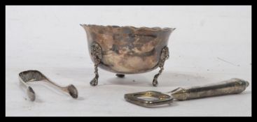 A silver hallmarked sugar bowl by John Hunt of Preston bearing London date letter I. Together with a