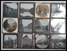 Two vintage wooden magic lantern slide cases full with vintage magic lantern slides, including ,