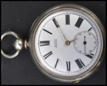 A silver cased  pocket watch. Enamel face stamped Muret Geneve with roman Numeral chapter ring,