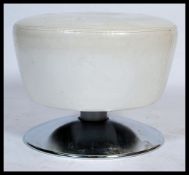 A retro late 20th century Italian chrome and white leather mushroom stool - seat chair. Turned