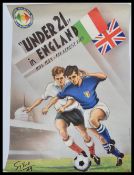 Football Poster: A rare vintage 1969 ' Under 21 In England ' colour football poster. Designed by