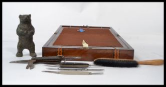 A collection of items to include; a good antique Victorian writing slope (complete with key),