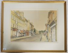 Colin Newman. A Framed and glazed watercolour painting of Argyle & Pultenay Street, Bath being