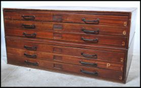 A mid century Industrial plan chest of drawers having sectional body with bank of 6 drawers, black