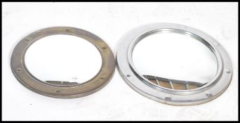 Two 20th century fish eye chrome  framed circular convex fish eye wall mirror