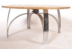 A retro 20th century atomic - space age chrome and marble coffee table. The circular veined marble