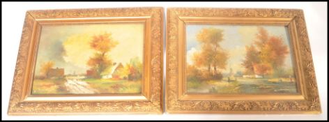 A pair of 19th century Dutch school oil paintings on board, each depicting canal and farm
