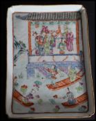 An 18th / 19th century Chinese wucai  dish plate of rectangular form having central riverside