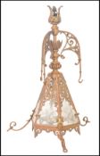 An exception Victorian 19th century copper porch lantern of witches hat form with overhangin