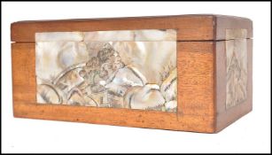 A Chinese 19th century mahogany, mother of pearl and abalone shell pictorial box depicting figures