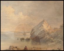 A 19th century English School watercolour painting of a maritime / coastal scene with tall sailing