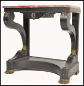 A 19th century French empire rouge marble top console hall table. The ebonised mahogany base with