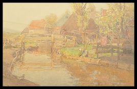 Albert Ernest Brockbank (1862 -1958): A watercolour painting of a country village house by river and