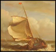 Jean Laurent (1898-1988) France. A good 20th century oil painting on panel of a gunship on choppy