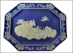 A 19th century Wedgwood cobalt Jasperware octagonal dish with stunning cameo of chariot, winged