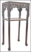 A 19th century Chinese carved square form hardwood plant stand - jardiniere. Of upright square