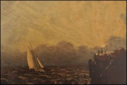 An 18th century oil on oak wood panel seascape painting, possibly Cornish. The panel painting with