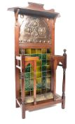 A 19th century Victorian Arts & Crafts mahogany hall stand / hallstand inset with bronze stylized