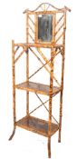 A Victorian Aesthetic movement bamboo and laquered whatnot and etargere 3 tier stand, Bamboo