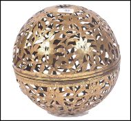 A 19th century Persian Islamic large brass incense burner globe having pierced decoration being
