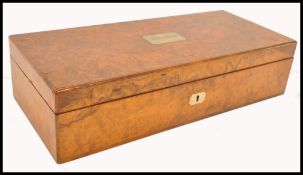 A 19th century Victorian burr walnut gentleman's cased drawing instrument set by Stanley of 3