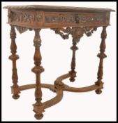 A good 19th century Italian Renaissance walnut console table, boldly carved with a turned reeded
