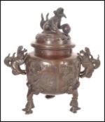 An unusual believed 19th century Chinese bronze  censur - ding cauldron having a circular bowl aised