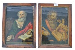 A rare pair of believed of late 18th century reverse-prints on glass of The Gospels, Saints
