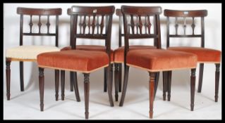 A  set of 6 Regency mahogany bar back dining chairs. Raised on turned reeded tapering legs with