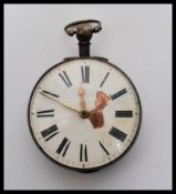 A 19th Century silver hallmarked open faced pocket fusee pocket watch, the enamel face having a