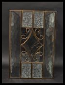 An early 20th century glass porch lantern of rectangular form having frosted glass panels with