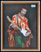 Lucy Bourton 95. An oil on panel painting of singer and artist Jimmy Hendrix. Signed to the corner