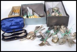 A good collection of silver plated flatware to include cased set of engraved spoons ,  Reliance
