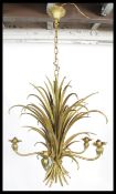 A 20th Century French gilded metal wheat sheaf 8 light toleware chandelier, the wheat sheaf