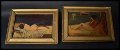 A pair of vintage 20th century oil on board painti