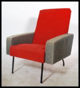 After Joseph-André Motte - A  1960's two tone crimson red and ash grey moquette upholstered wedge