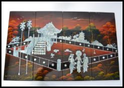 A set of four 20th Century Japanese lacquered wall hanging screens, each screen coming together to