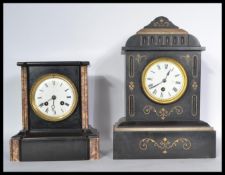 A Victorian 19th century slate and marble mantel clock by Japy Freres with cylinder movement and