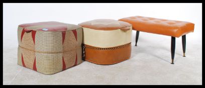 A set of three vintage retro pouffe's dating from the mid 20th Century, to include a stunning star