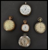 A collection of early 20th century pocker watches to include an Amida silver plated chronograph